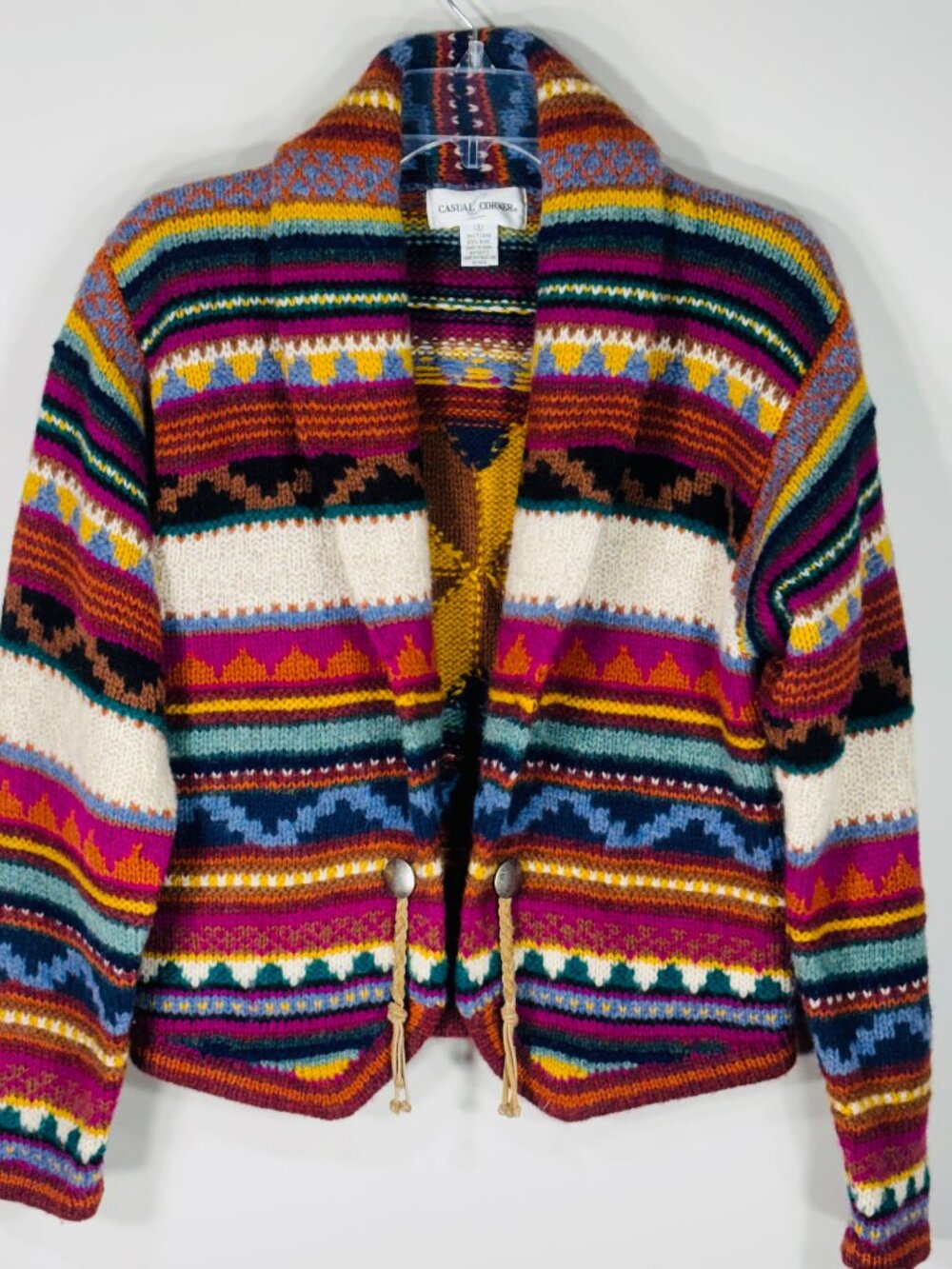 Casual Corner S Aztec South Western Cardigan Open Knit Concho Buttons Colorful
